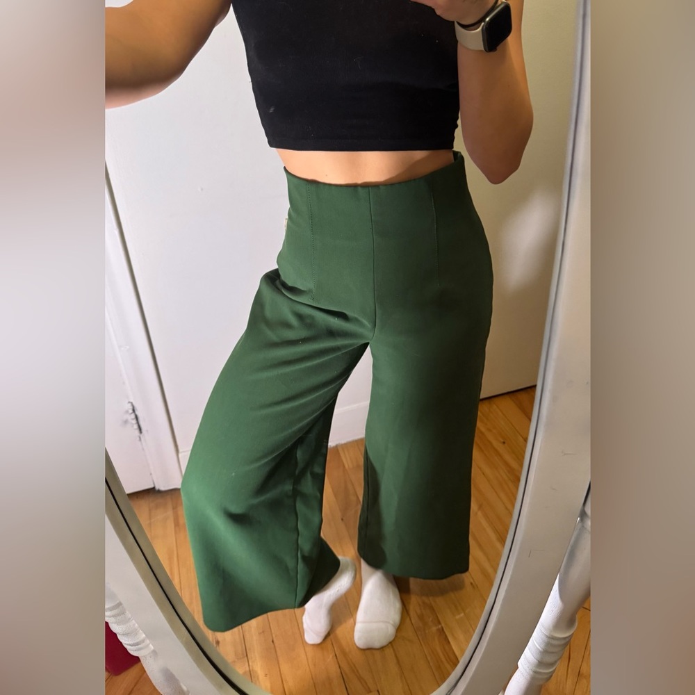 Zara Green Wide-Leg Women's Pants